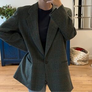 Classic Green Plaid Blazer Wool